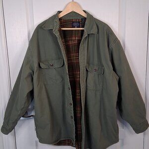 Faded Glory Chore Jacket Coat Men’s 2XL Green Canvas Flannel Lined Barn